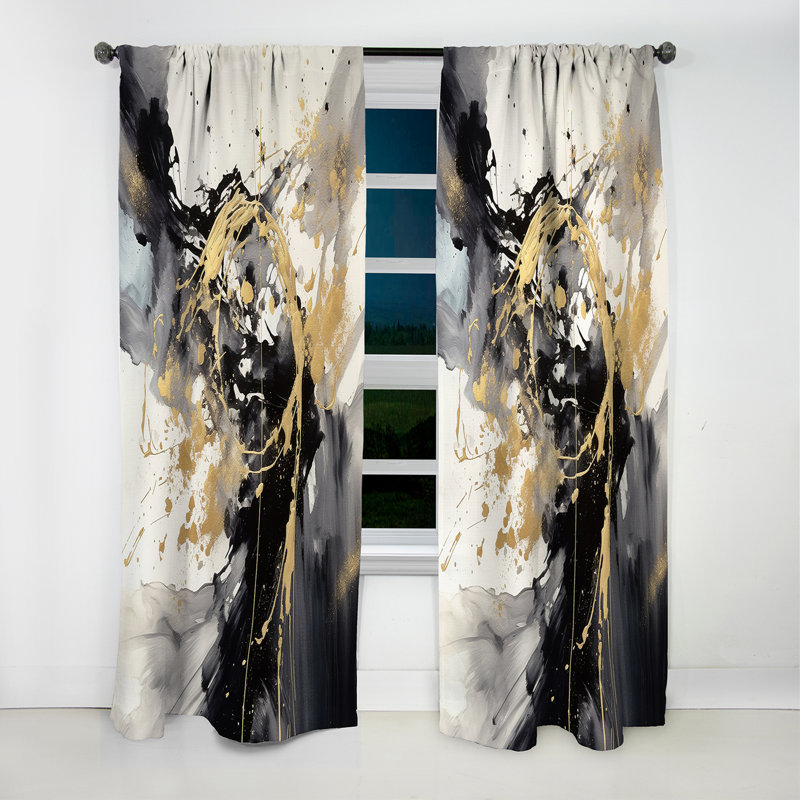 Exploring The Depths Of Gold Marble I - Abstract Geometric Blackout Curtain - 1 Panels, 52" W x 84" L