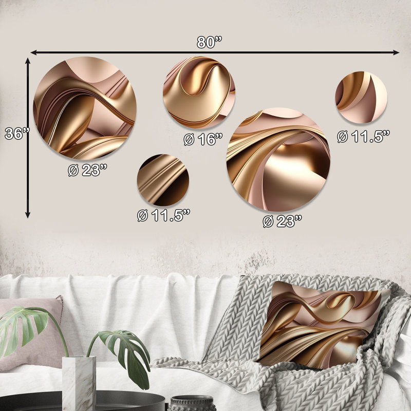 Ensemble de 5 décorations murales or liquide lisse aux nuances douces dorées et taup