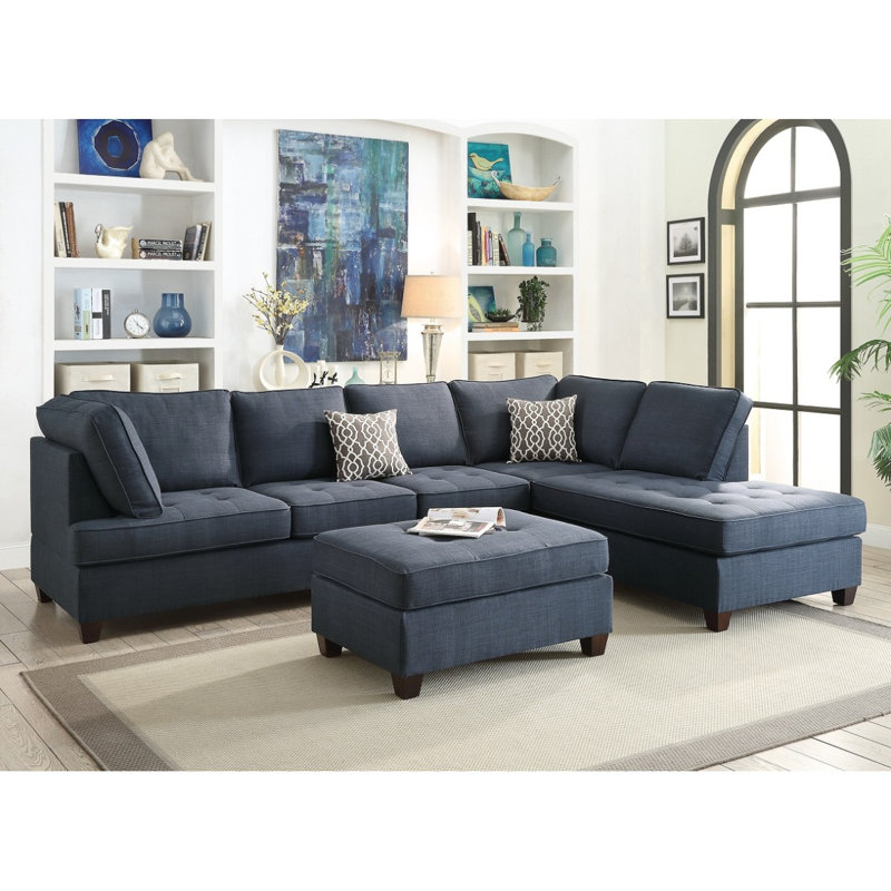 Ensemble de canapé modulaire 2 pièces réversible bleu foncé Dorris