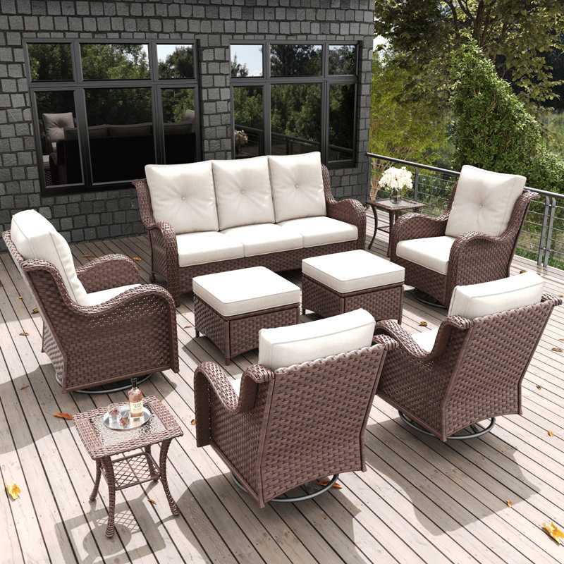  9 Pieces Outdoor Patio Furniture Set, Rattan Wicker Sectional Swivel Rocker Chairs Sets With Ottomans, Swivel Glider Chairs,single Chairs And Coffee Table