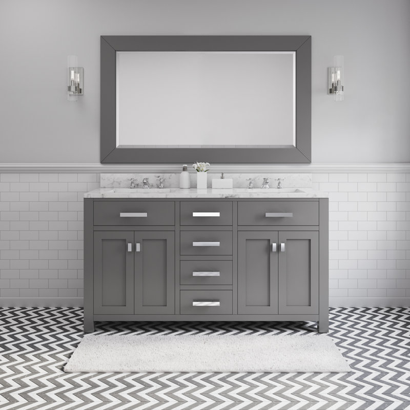 Minnetrista Double Bathroom Vanity with Marble Top, Gray