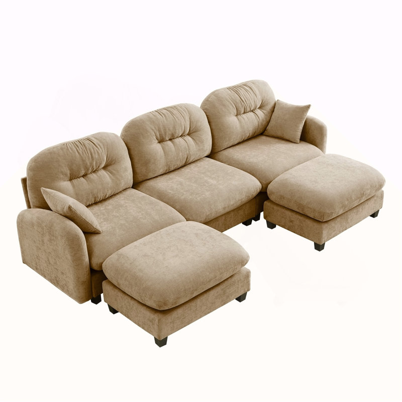 Canapé modulaire modulaire en forme de U avec repose-pieds, tissu chenille de qualité supérieure, avec 2 coussins décoratifs, conception plissée matelassée en mousse haute densité, facile à installer, convient aux chambres à coucher, aux coins lecture, au chameau