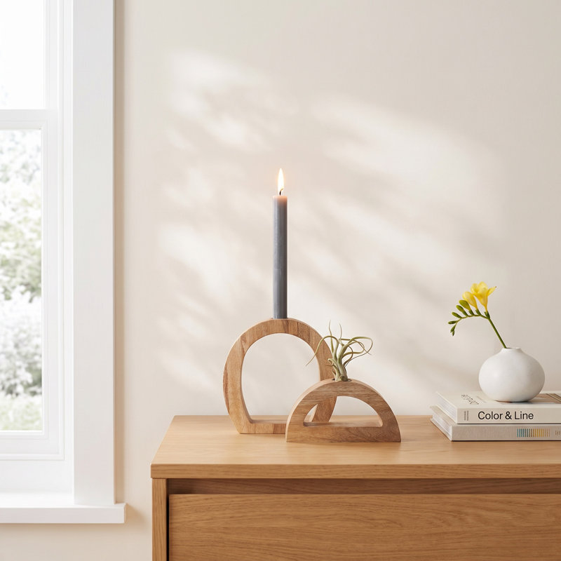 Fauve 4'' H Wood Tabletop Candlestick