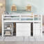 Low Study Full Loft Bed With Cabinet ,Shelves And Rolling Portable Desk ,Multiple Functions Bed