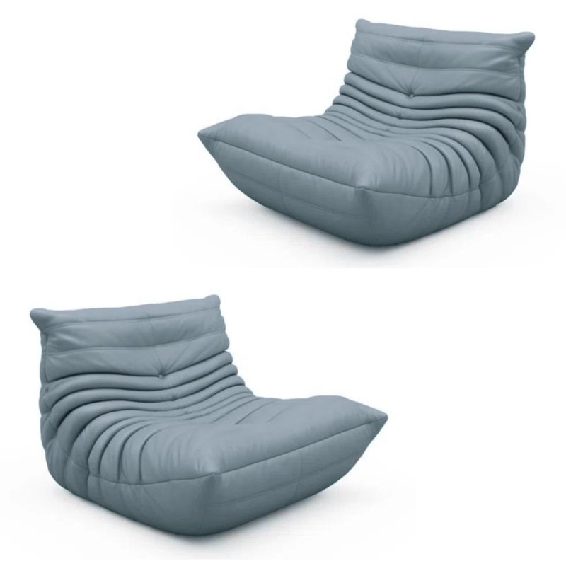 Méridienne à billes rechargeable en similicuir, Similicuir gris bleu