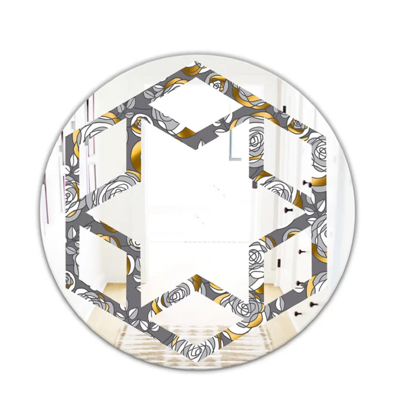 Miroir mural hexagonal étoile rose glam, 31,5 po x 31,5 po