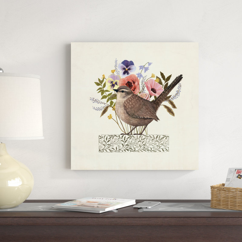 «Avian Collage I», peinture sur toile, H 20 po x l 20 po
