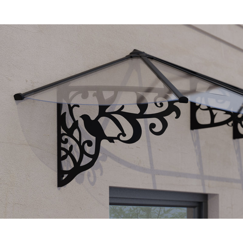 Palram - Canopia Lily 16' x 3'  Acrylic Galvanized Steel Stationary Dome Door and Window Awning Black/Clear