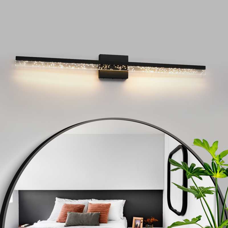 39" Black 5CCT Dimmable LED Vanity Light with Seeded Crystal Shade