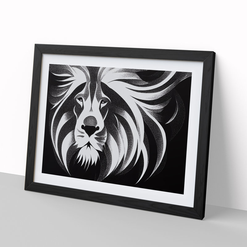 Effervescent Lion Abstract - Single Picture Frame Painting, 46cm H x 64cm W x 2cm D, Black