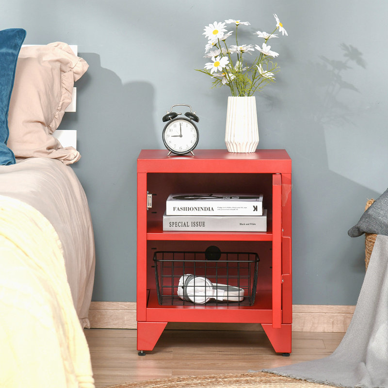 Industrial End Table, Living Room Side Table With Locker-Style Door And Adjustable Shelf