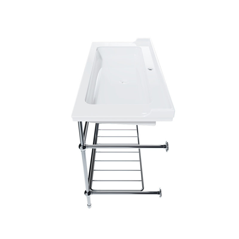 Gloss White Fireclay Rectangular Console Bathroom Sink with Overflow, Matte Black, Single