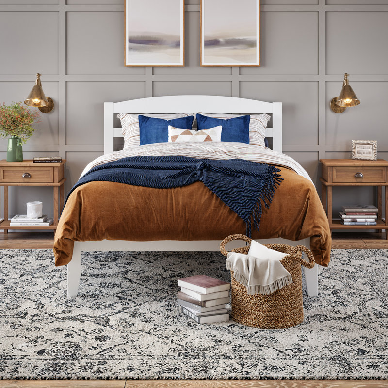 Lit plateforme en bois massif Elliana, Blanc, Double