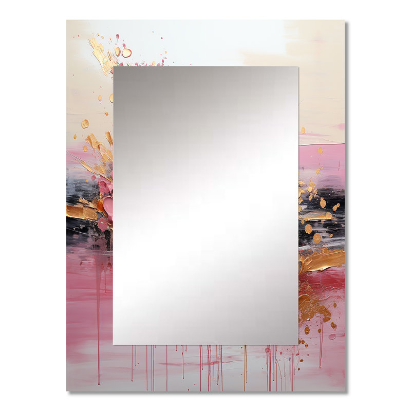 Or et rose moderne liquide formes II - miroir de formes, miroir mural doré unique, impression sur métal, 32 po x 24 po