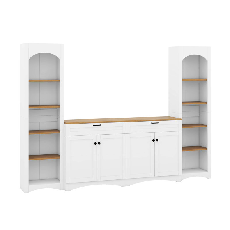 Meuble audio-vidéo 3 pièces avec meuble de rangement pour téléviseur de 70 po ou moins, meuble télé avec bibliothèque, buffet polyvalent avec tablettes réglables