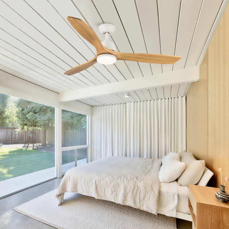 Jaustin 52'' Ceiling Fan with LED Lights, White, Wood