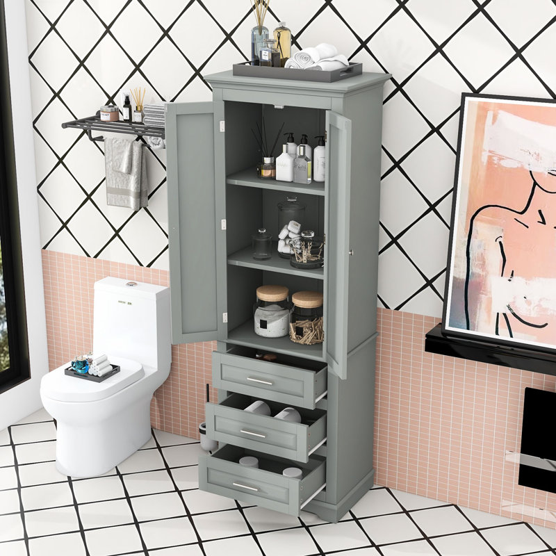 Armoire de salle de bain avec 3 tiroirs et tablettes réglables, H 70,9 po x l 24,9 po x P 15,9 po, Gris