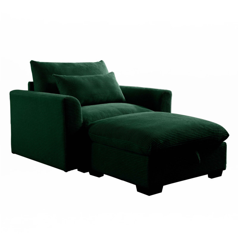 Fauteuil d'appoint simple avec repose-pieds Corduroy, Vert