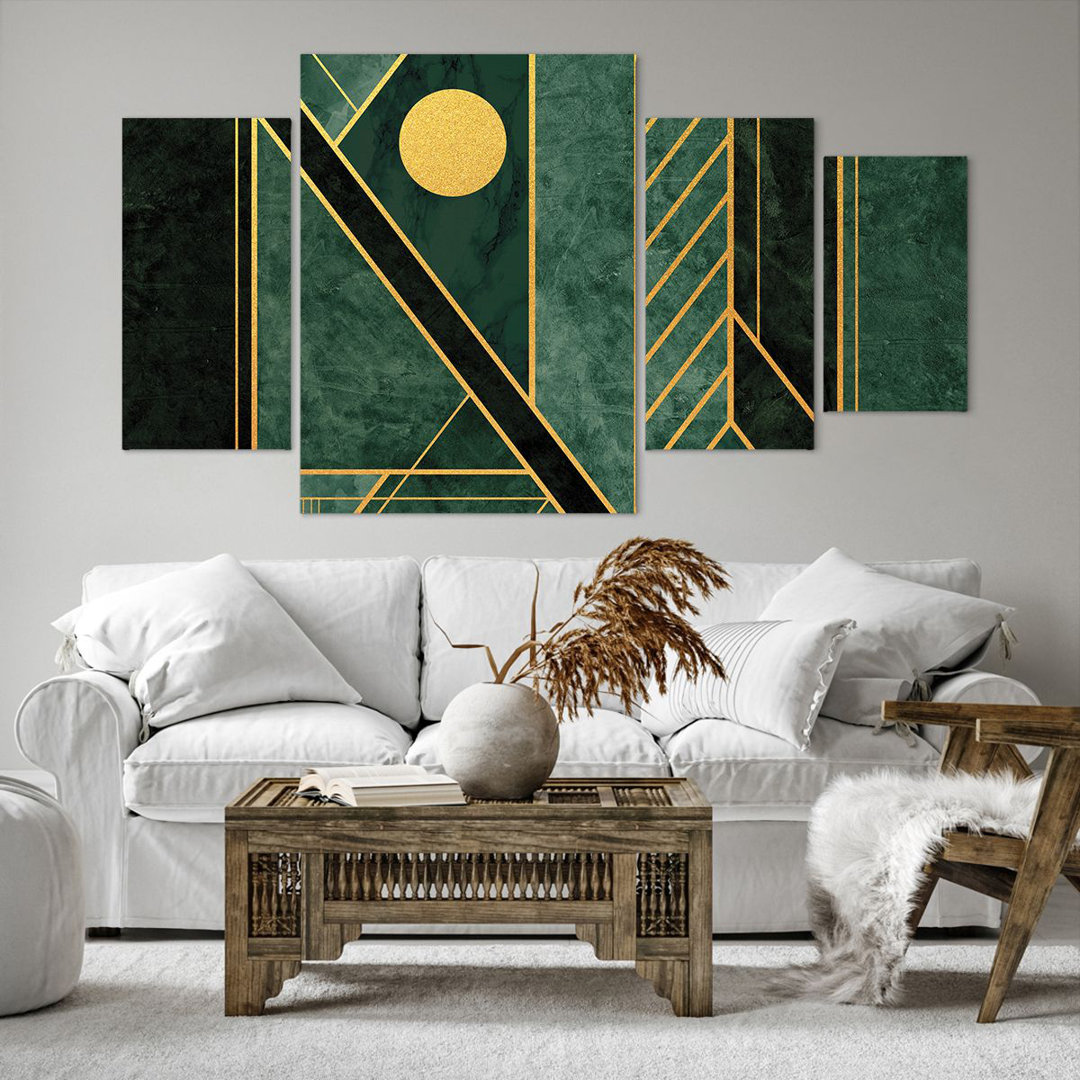 4-tlg. Leinwandbilder-Set Green Piece Geometric