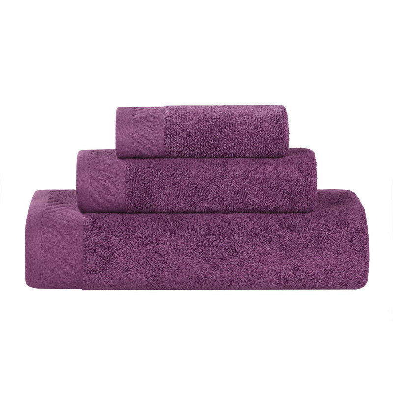 Olender Certified Egyptian Cotton Medium Weight Textured Soft Absorbent Solid 3 Piece Assorted Bathroom Towel Set