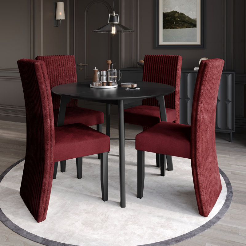 Ensemble de salle à manger 5 pièces avec table ronde, Rouge