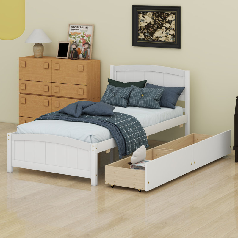 Lit plateforme simple avec deux tiroirs, Blanc