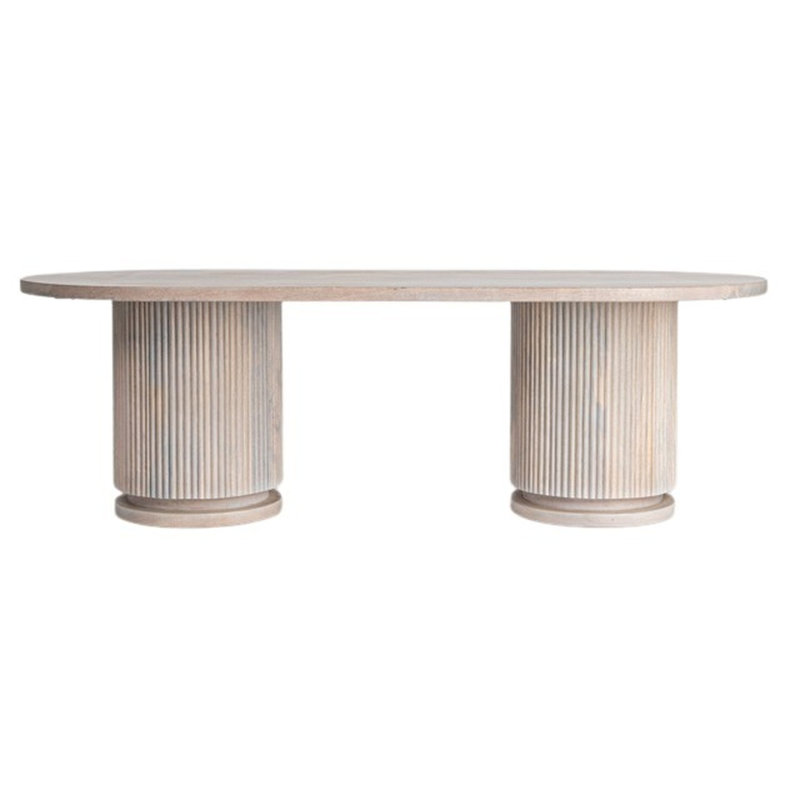 Table basse piédestal en bois de manguier avec base nervurée, Naturel