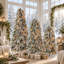 Ensemble de 3 sapins de Noël artificiels pré-illuminés, floqués de neige, avec DEL blanc chaud et multicolores