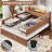 Farmhouse Bed Frame With Double Barn Door Storage Headboard Rustic Wooden Bed With 4 Drawers And Led Lights-903829569-872448972