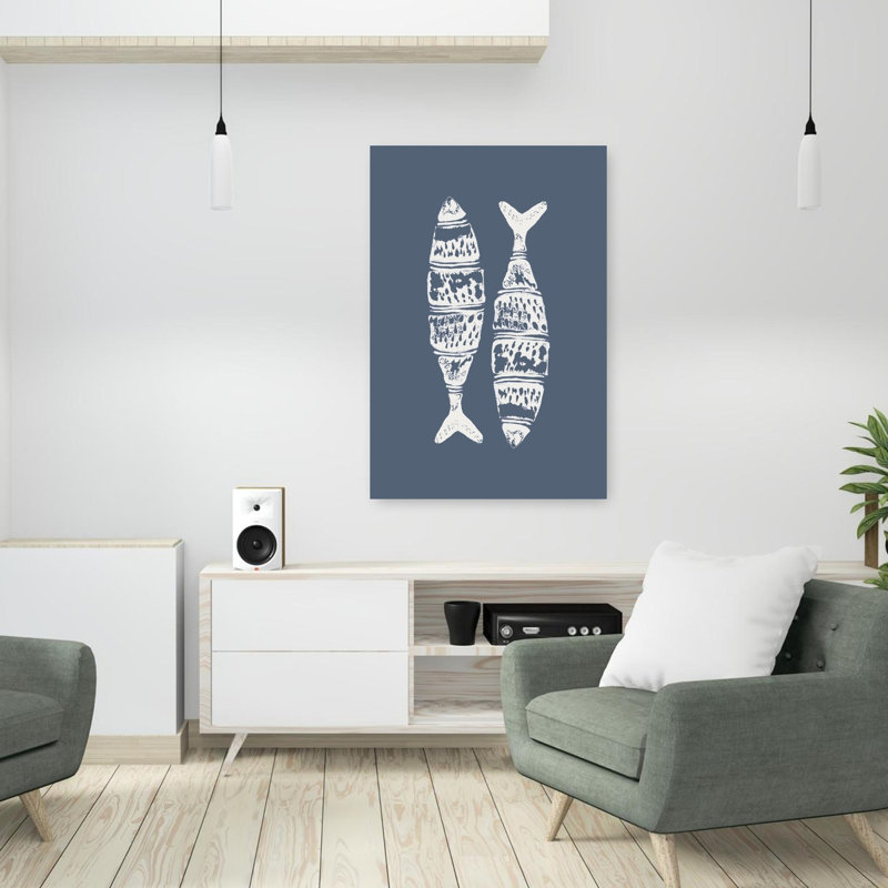 Contemporary Art Abstract Minimalist Modern Fish Coastal Art, 36" H x 24" W