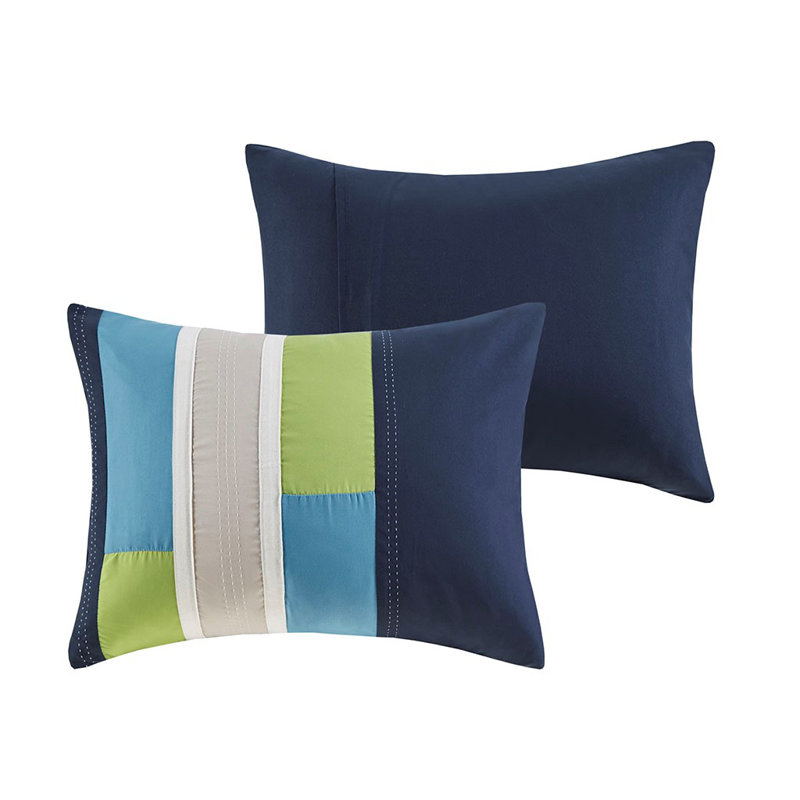 Navy Twin Microfiber Striped Comforter Set
