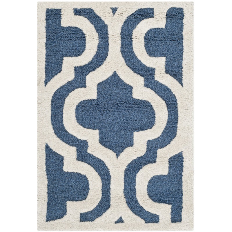 Noble Geometric Wool Hand Woven Area Rug, Rectangle 61 x 91 cm