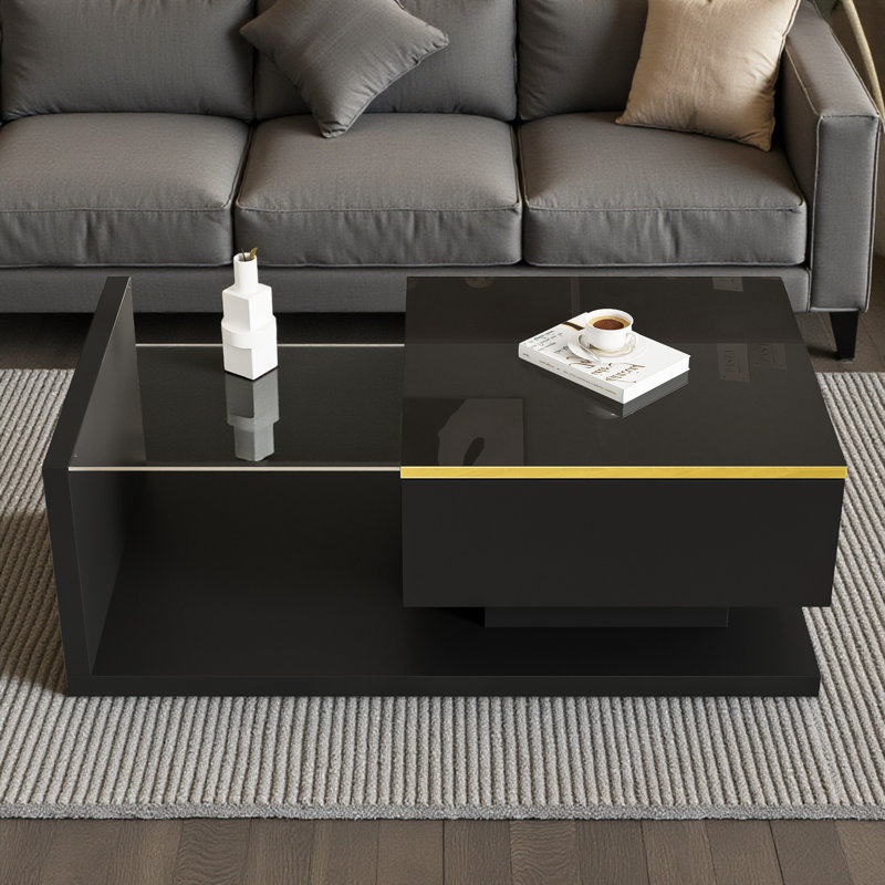 Pedestal Coffee Table with Storage, Black