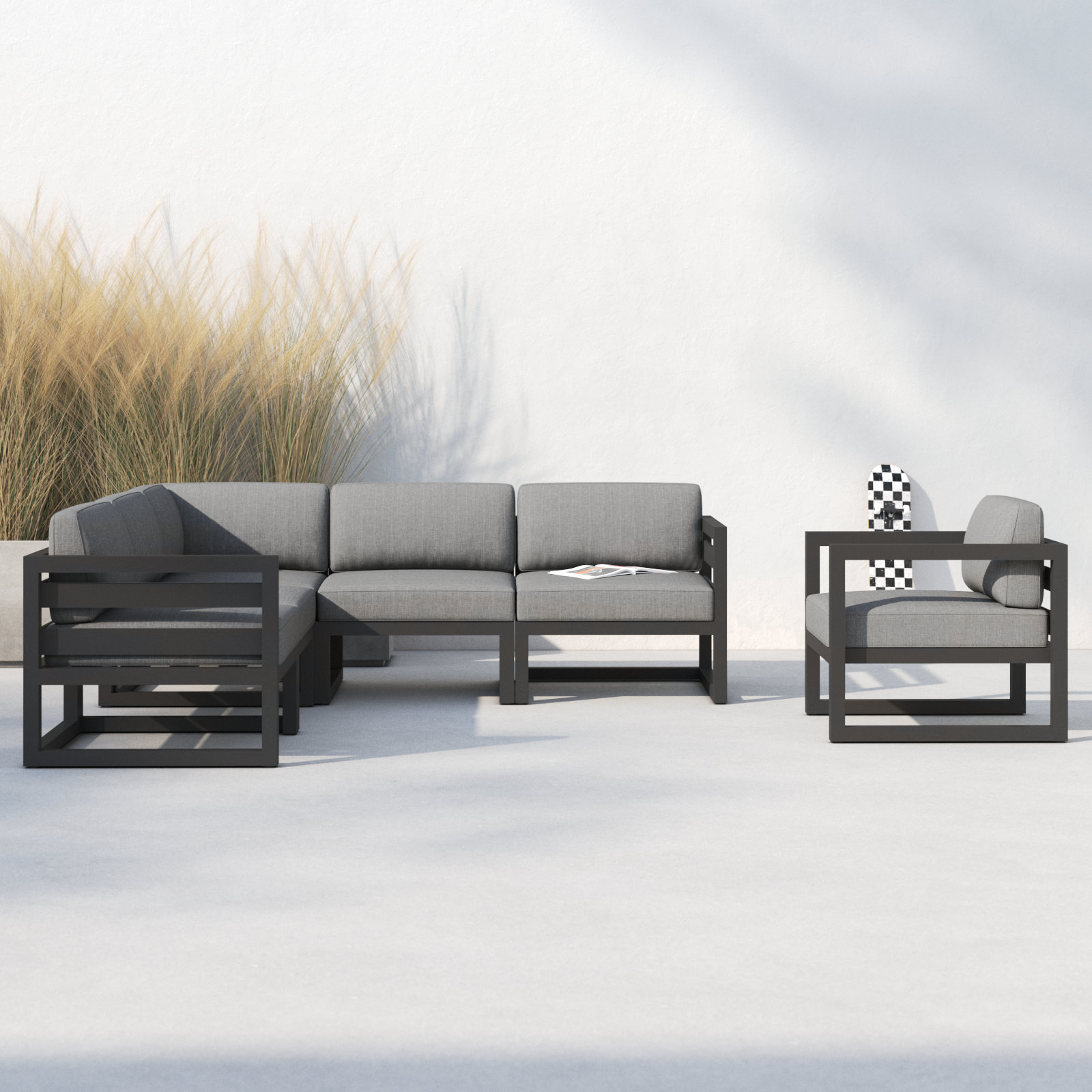 Smith 94" Outdoor Sectional with Sunbrella® Cushions, Cast Silver Sunbrella® Plainweave, Slate