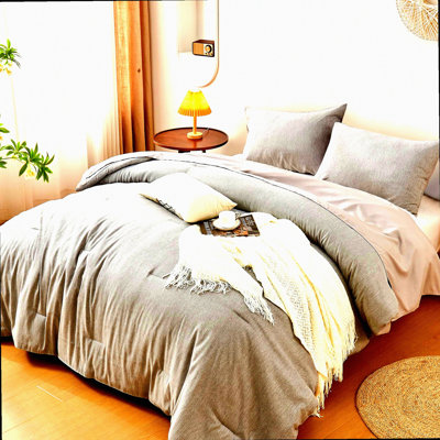All Seasons Twin Comforter Set - Soft Lightweight Bedding Bag with Pillow Sham, Pillowcase, Flat Sheet, Fitted Sheet - Cationic Dyeing Grey Twin Bed S