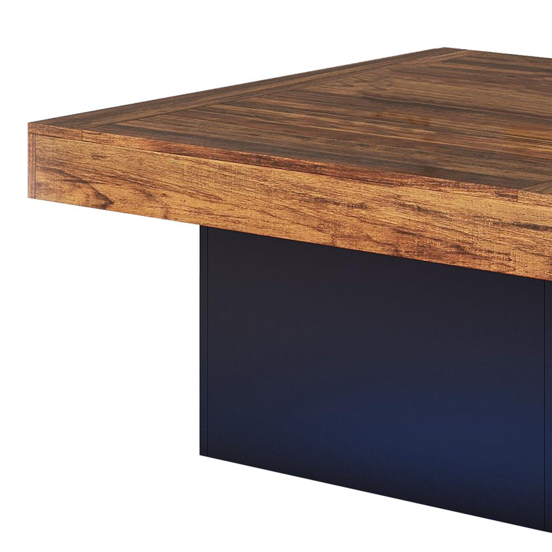 Table basse, carré brun, base noire avec éclairage DEL, 35 pouces
