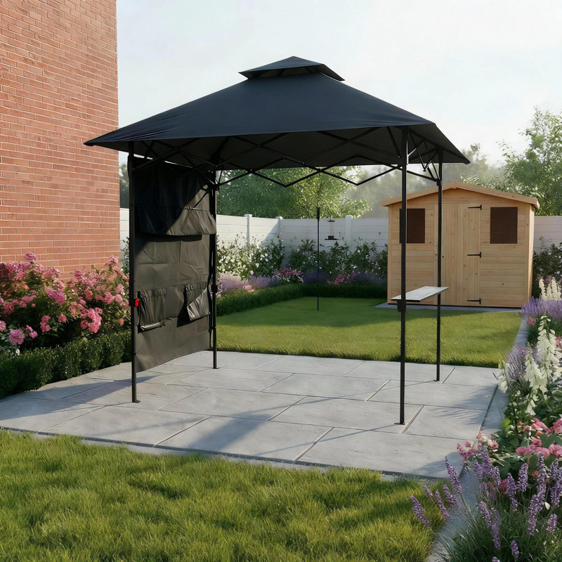 Verano Pop-Up Black Steel Frame Water-Resistant Outdoor Shelter Gazebo with Accessories