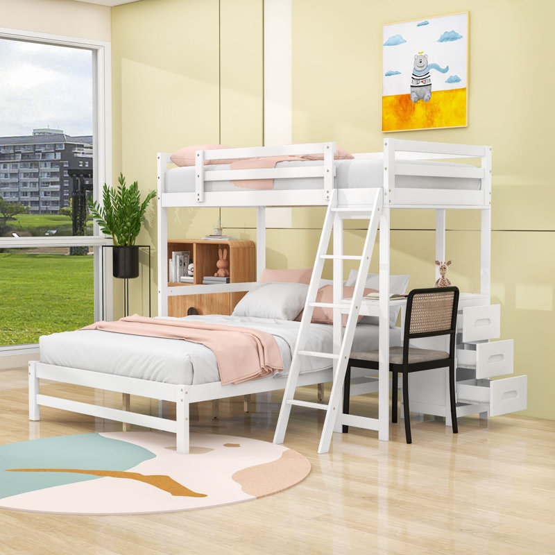 Eyvette Kids Twin Over Full Bunk Bed with Drawers, White