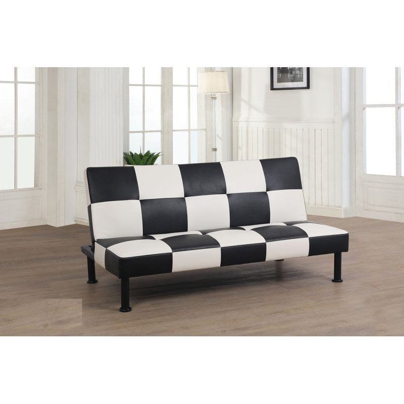 Adetola Twin 64'' Faux Leather Cushioned Convertible Sofa, White/Black Faux Leather, 32" H x 64" W x 33" D