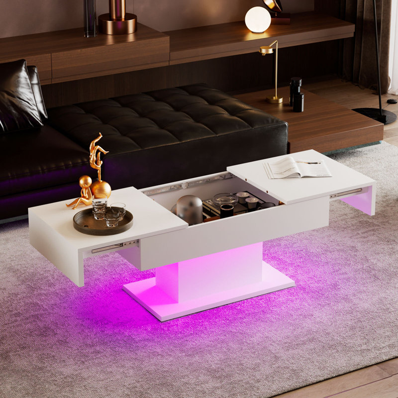 Budwin Sliding Storage Coffee Table with High-Gloss Finish, White