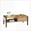 Table basse en rotin naturel avec porte coulissante et pieds en métal pour le salon, rangement peu encombrant
