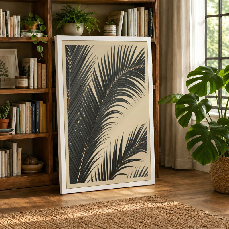 Intersecting Palm Fronds Botanical - Wrapped Canvas, 18x12 - 45.7 x 30.5 cm, Terracotta Border