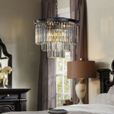 6-Lights Modern 3-Tier Round Fringe Crystal Chandelier