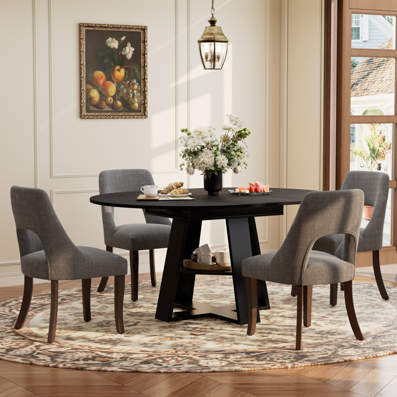 Buller Dining Set, Black, 5 Pieces: Table, 4 Chairs, Grey