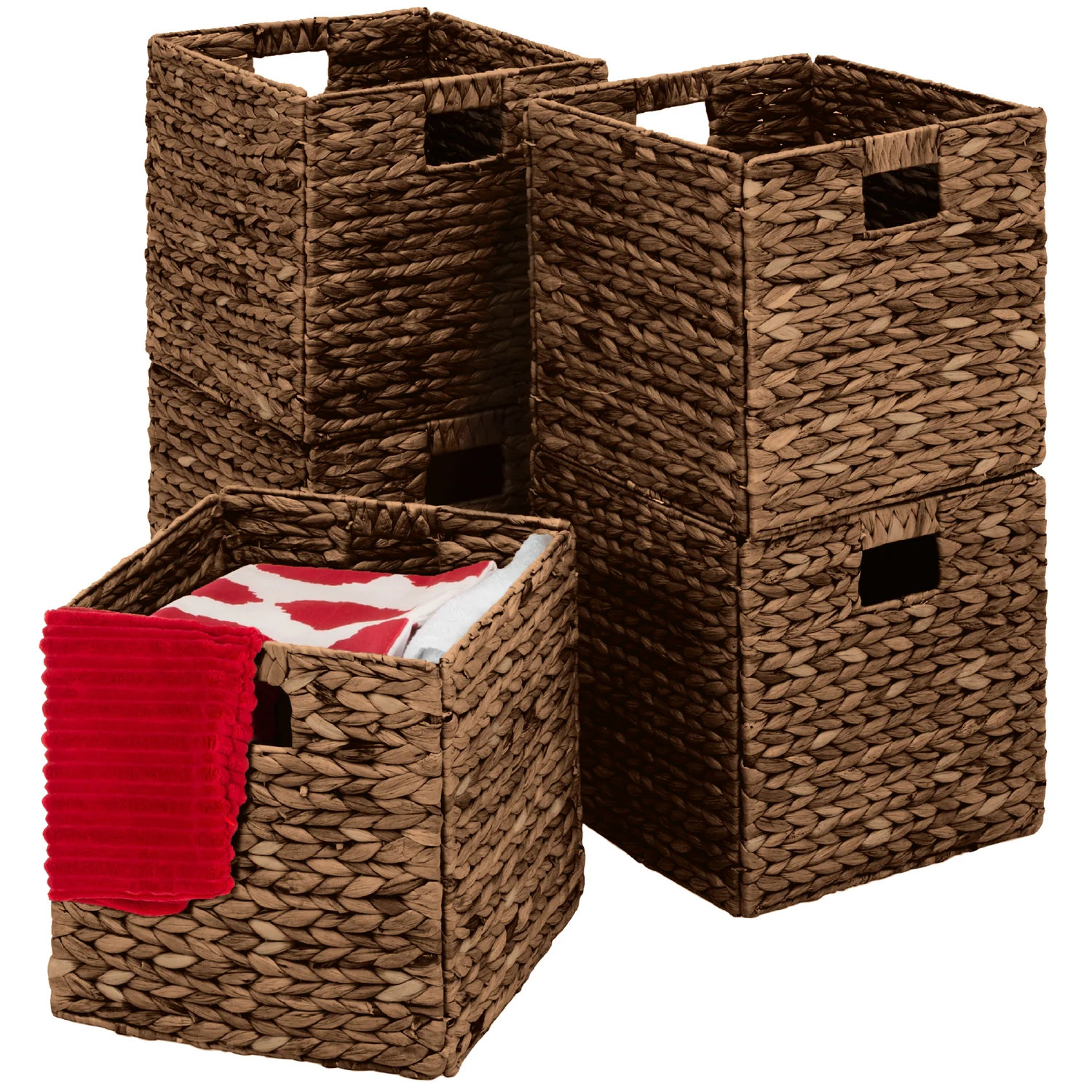 JB AND FAMILY CORP Set Of 5 Collapsible Hyacinth Storage Baskets W ...