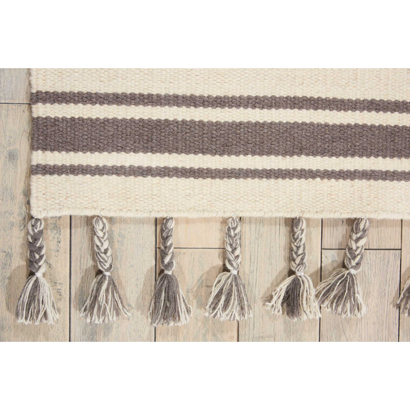 Tapis rayé tissé à la main Armittie ivoire / gris, Rectangle 4 pi x 6 pi 6 po