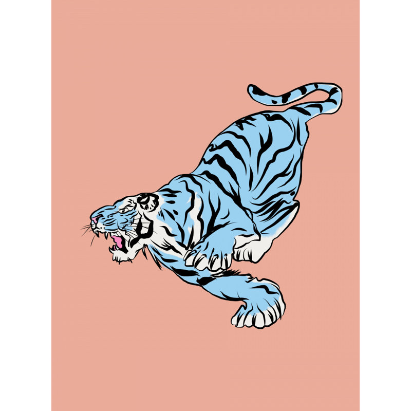 Blue Tiger Leaping Against A Soft Background, 76.2 cm H x 50.8 cm W