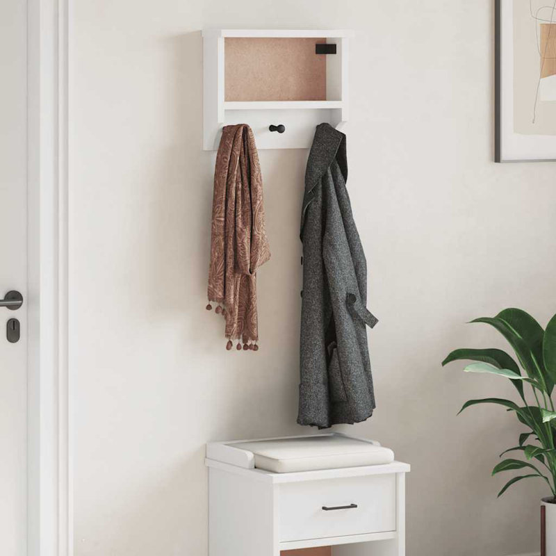 Solid Wood Wall Mounted Coat Rack, White