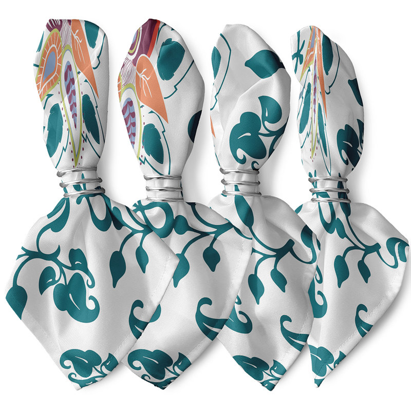 Chande Polyester Floral Square Napkin, Teal
