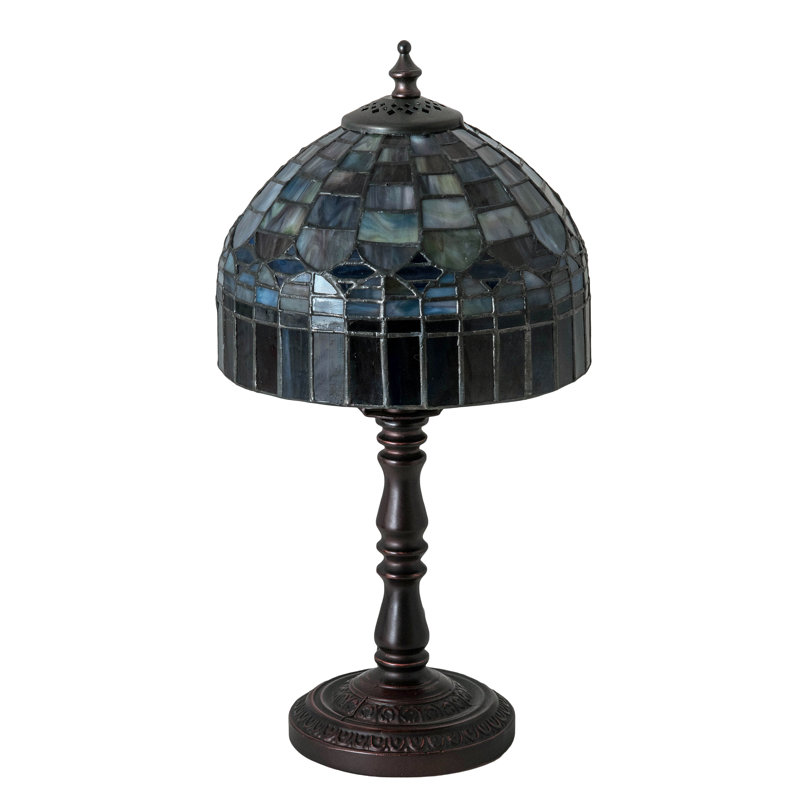 Meyda 14" Arc Stained Glass Bronze Table Lamp with Multicolor Shade